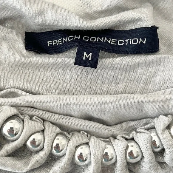 French Connection Mod Silver Halter Glam Boho Blouse w/ Beaded Detail – Medium - Picture 11 of 11